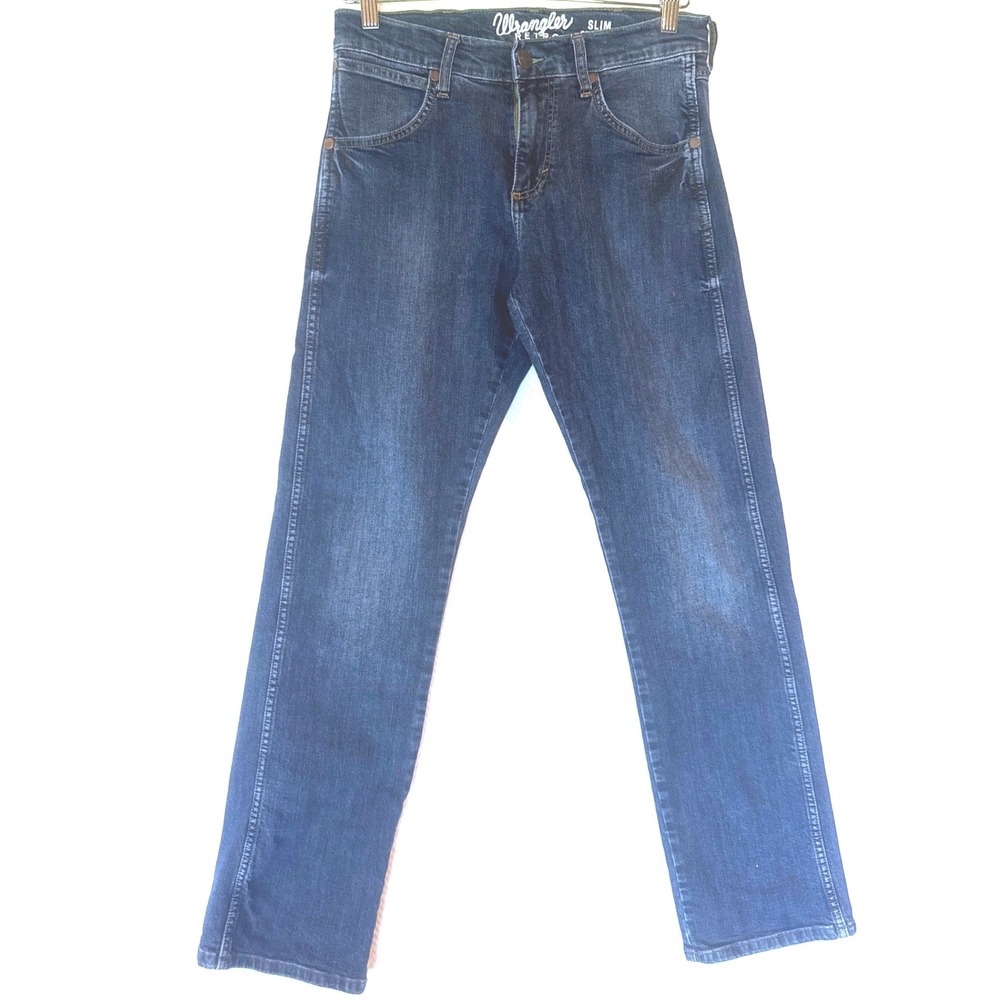 Wrangler Retro Slim Straight Jeans Mens 30x32 Dark Wash Denim Western Casual